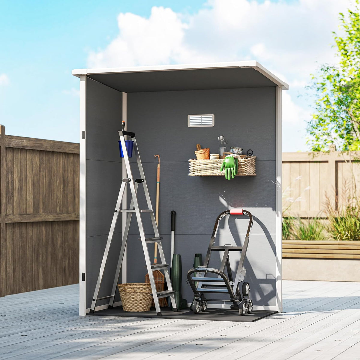 Outsunny Abri de Jardin 1,14 m² cabane de Jardin pour Outils - Porte verrouillable, aération et fenêtre - dim. 151L x 92l x 193H cm - Plastique, Gris