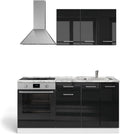 Vicco Cuisine R-Line, Noir Brillant/Blanc, 160cm avec Meuble Four encastrable avec Plan de Travail