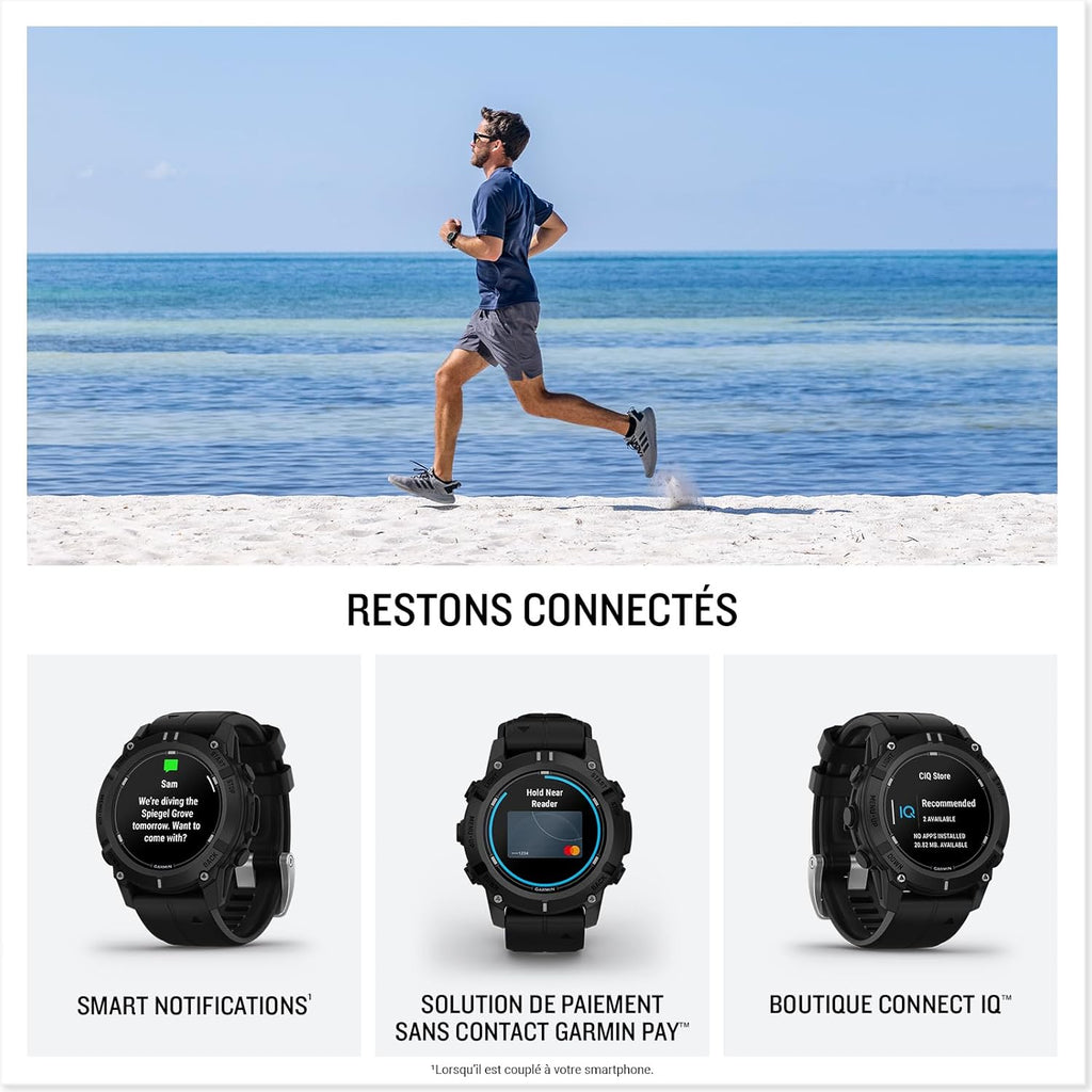 Descent G2 - Montre GPS connectée avec Ordinateur de plongée - Noir avec Bracelet Noir