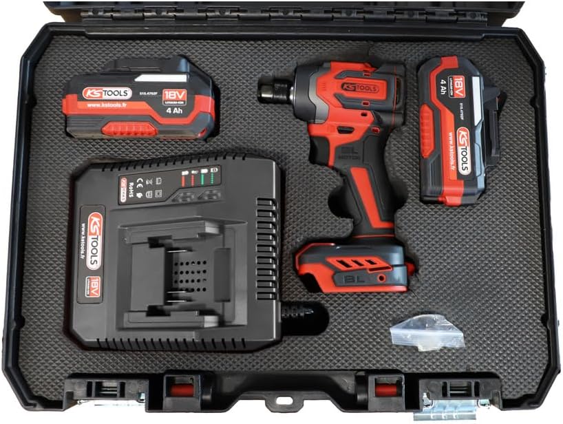KS Tools - 515.4745F - Visseuse à chocs sur batterie - Embouts 1/2" et 1/4" - Livrée en coffret avec 2 batteries 4Ah - Visseuse devisseuse sans fil brushless - 18 V - 230 Nm - 1 kg sans batterie