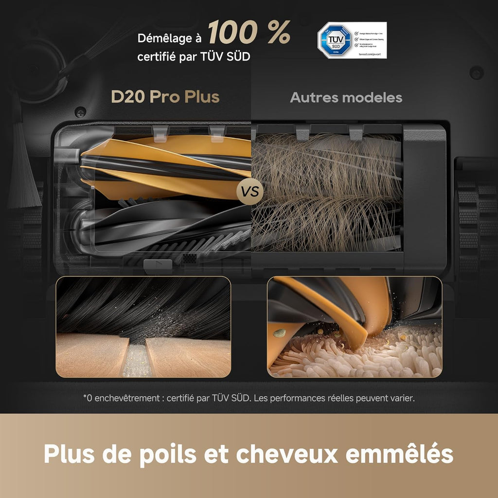 dreame D20 Pro Plus Robot Aspirateur 2-en-1, 13 000 Pa, Double Brosse, Auto-Vidage, Laser Navigation, Capteur Distance, Poils d’Animaux, Coins, Sols Durs & Tapis, Batterie 5200 mAh