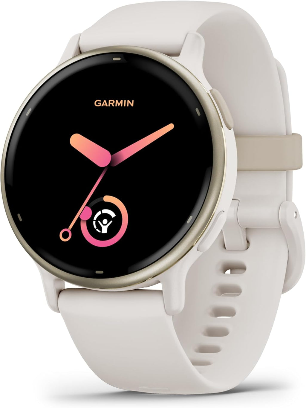 Vivoactive 5 montre intelligente GPS santé et fitness pour homme et femme lunette aluminium doré crème bracelet silicone ivoire écran AMOLED 3 cm autonomie