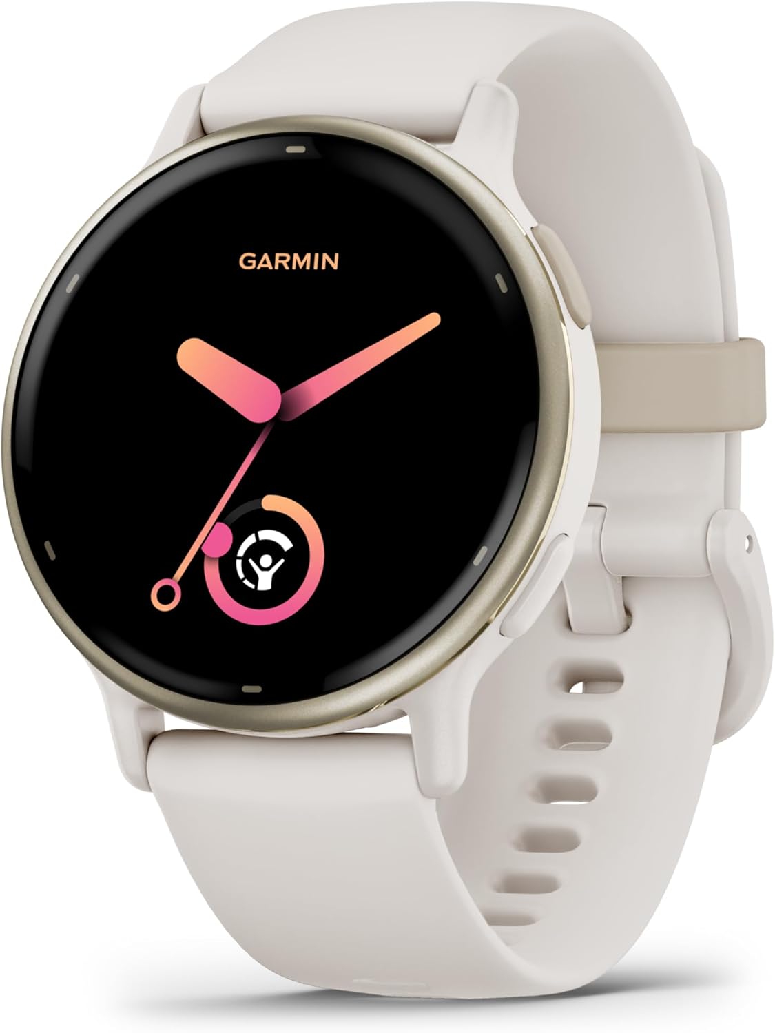 Vivoactive 5 montre intelligente GPS santé et fitness pour homme et femme lunette aluminium doré crème bracelet silicone ivoire écran AMOLED 3 cm autonomie
