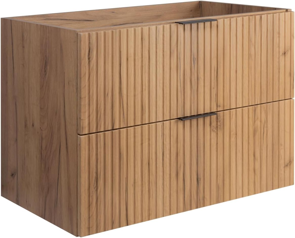 3E 3xE living.com Meuble de Salle de Bain, chêne Craft avec poignée Noire, 80 x 57 x 46 cm