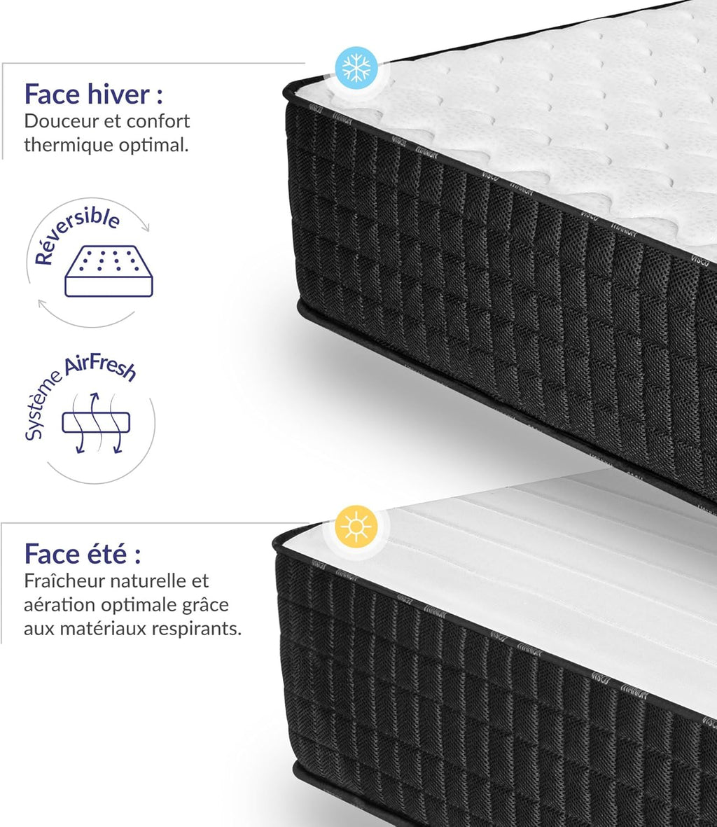 NATURALEX - Matelas Titanium 140x200 cm - 30 cm - Mousse à mémoire de Forme + Blue Latex - Soutien Ferme - Thermorégulateur - Hypoallergénique - Respirant - 7 Zones - Réversible Face été/Hiver