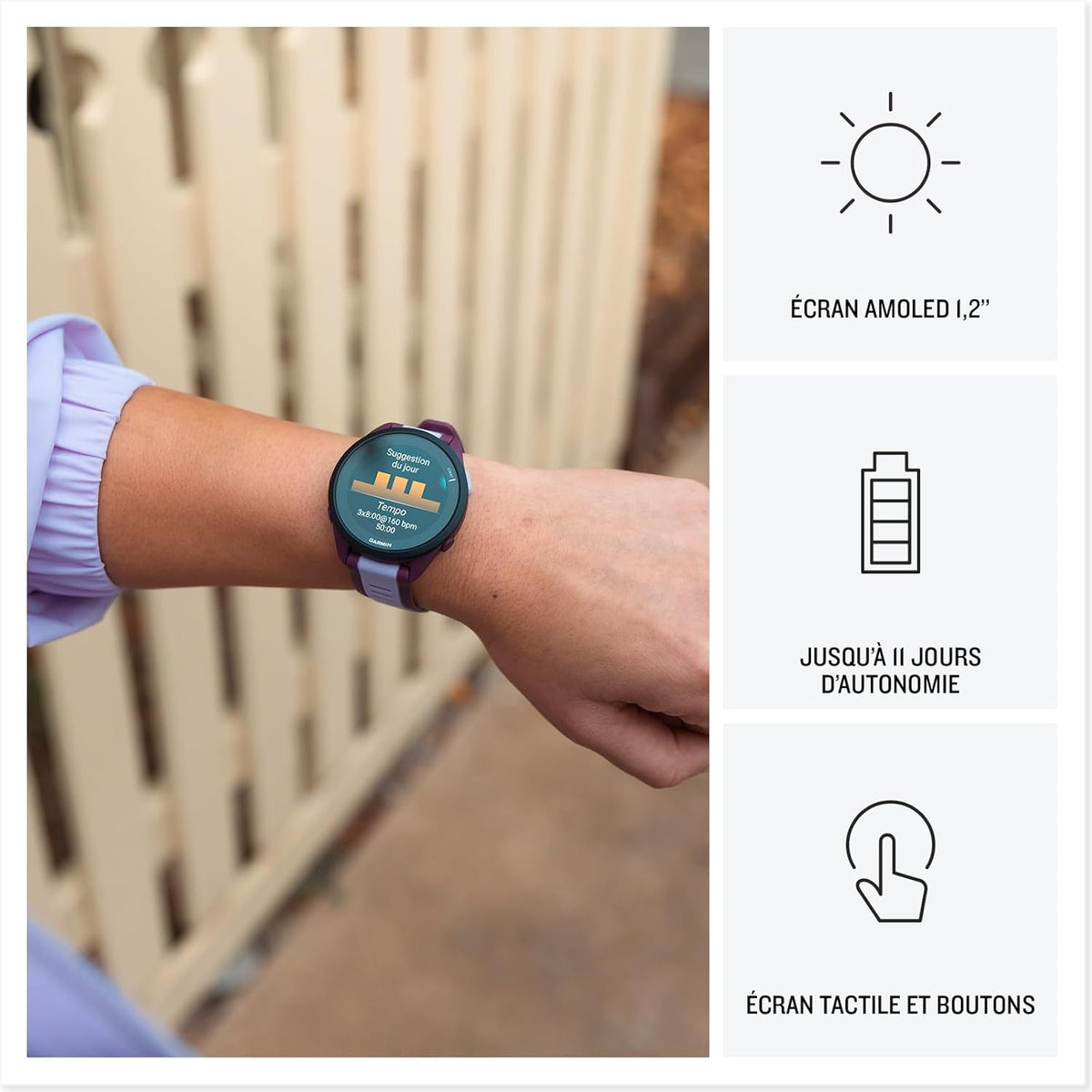 Forerunner 165, Music - Montre GPS connectée de Running avec écran AMOLED – Blanc/Gris Clair (Reconditionné)