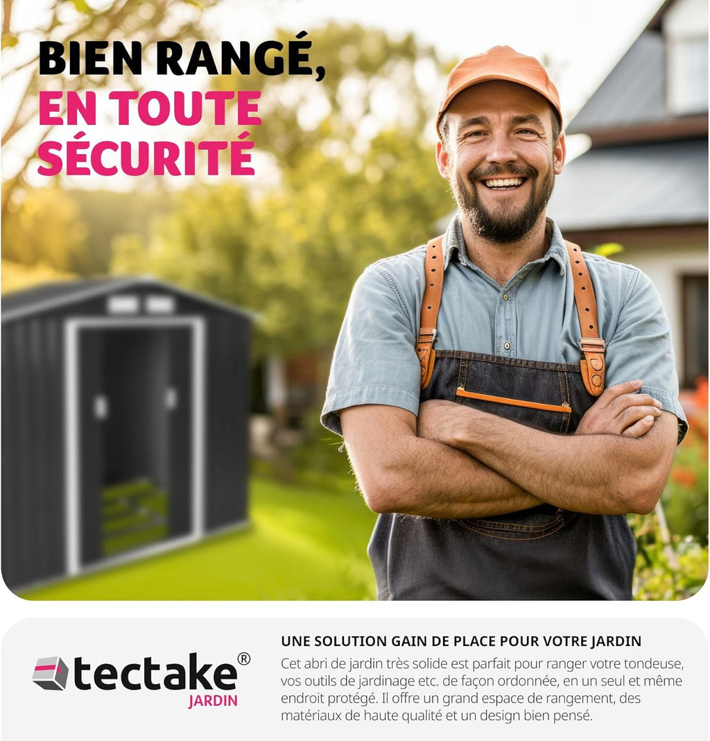 tectake Abri de Jardin en métal Cabane de Jardin à Outils en Métal Toiture 2 pans avec Fondation, Rangement et Stockage extérieurs Moto, Vélo, Tondeuse, Brouette, Outils de Jardinage 214x130x185 cm