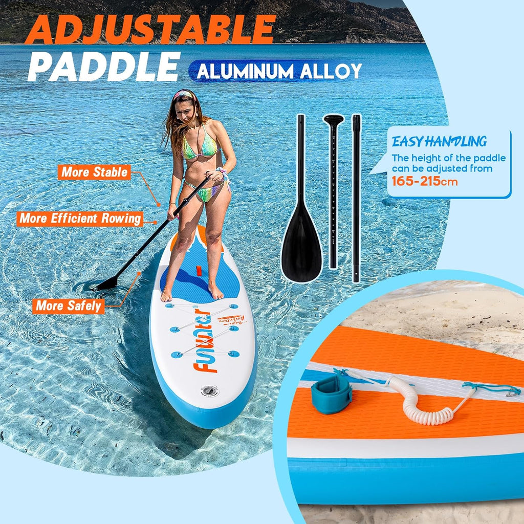 FunWater Planche Gonflable de Stand Up Paddle Accessoires complets Planche de Paddle réglable Pompe Sac à Dos de Voyage Sac étanche pour téléphone Finlandaise Planche de Surf