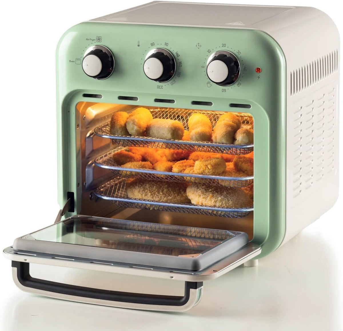 Ariete Vintage, 4632 Friteuse et Four 2en1, Capacité 16 L, Paniers et Rôtisserie en acier inoxydable, Température jusqu'à 230°, Minuterie 60 minutes, Double Verre, 1400W, Vert