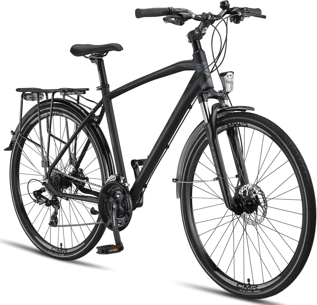 Licorne Bike Vélo de trekking de qualité supérieure en aluminium de 28” pour garçons, filles, femmes et hommes - 21 vitesses - VTT - Crossbike (homme, noir) Standard