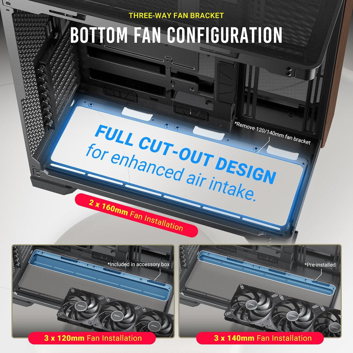 Antec C8 Curve Wood Boîtier PC E-ATX à tour complet, panneau avant en bois, verre incurvé simple super grand angle, disposition double chambre, type C, support de radiateur 360 mm, compatible RTX 40