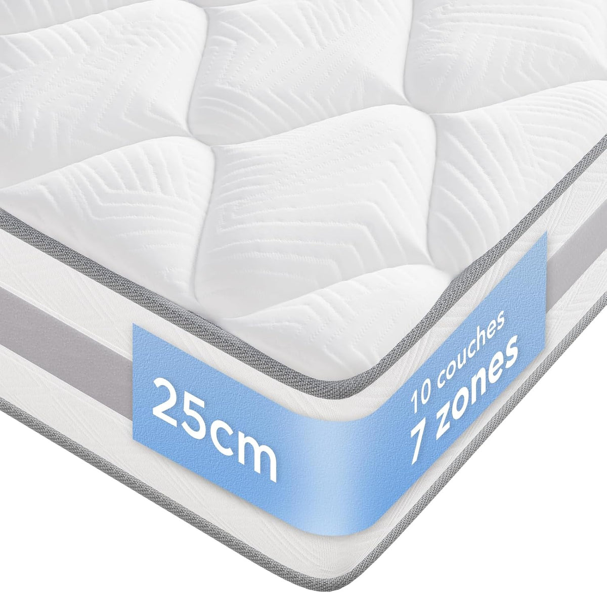 INMOKO Matelas180x200 cm, 10 Couches, Matelas à Ressorts ensachés, Hauteur de 25 cm, Soutien en 7 Zones, Design Ergonomique,Durable, réversible, fermeté Moyenne (H3/H4)