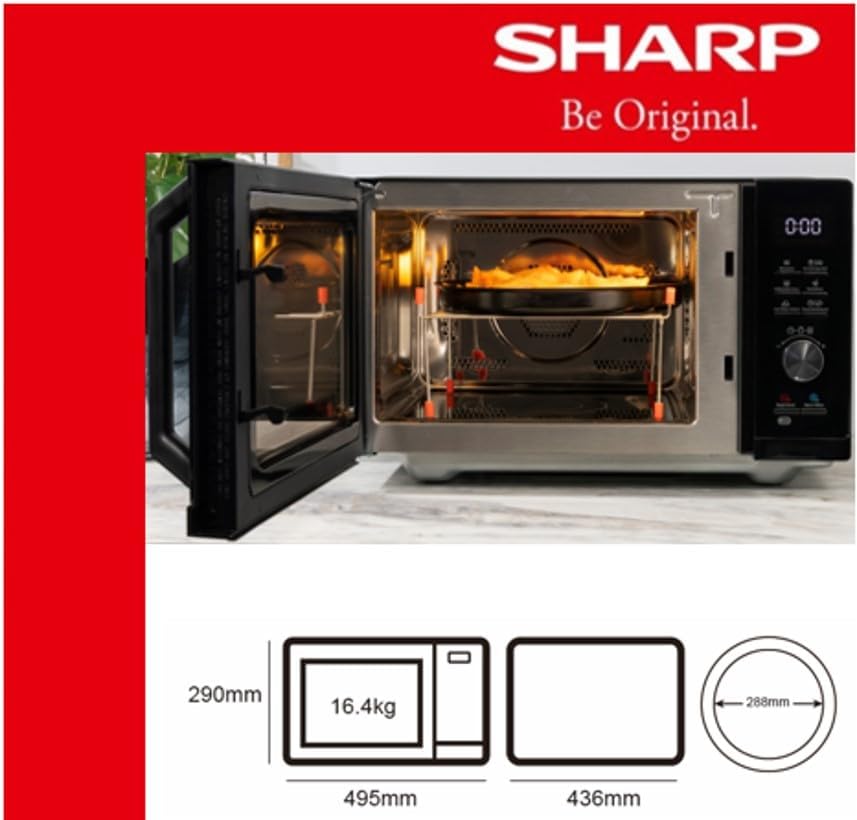 Sharp RCA271TB Micro-ondes Airfry 5 en 1 900 W, gril 1000 W, air chaud et fonction AirFry, convection 2100 W, 27 l, 28 autom.pr., poids et décongélation programmée, noir