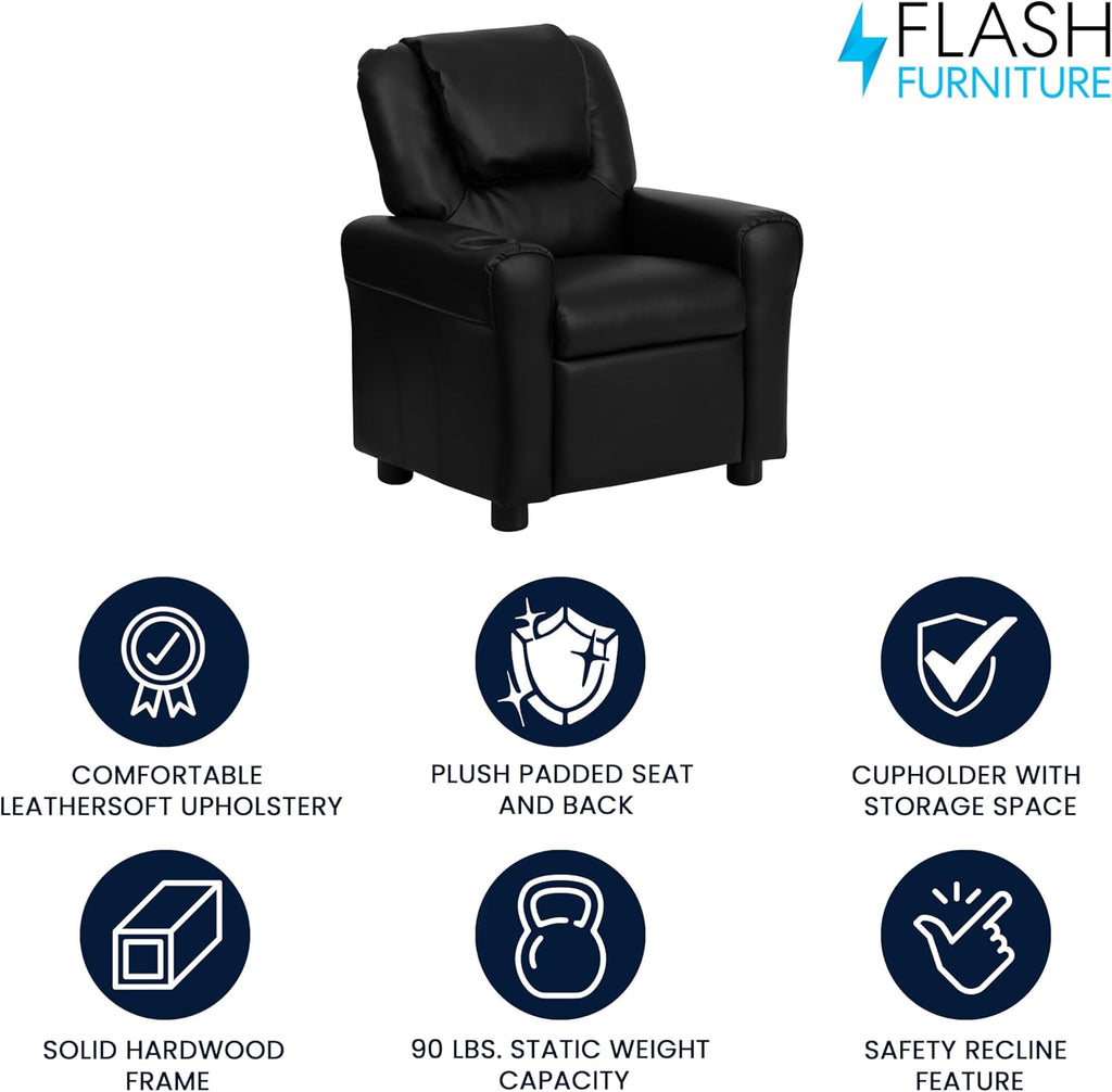 Flash Meuble Contemporain Beige en Vinyle Enfants inclinable avec Porte-gobelet et appuie-tête