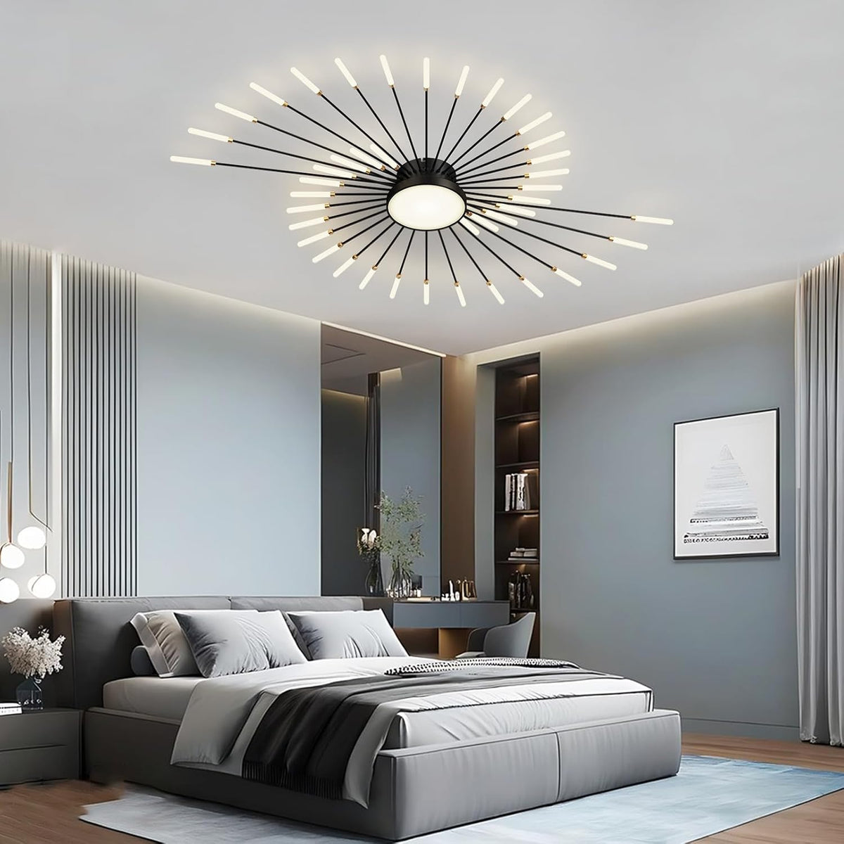 RRBEST Plafonnier LED Moderne Pour Salon,Acrylique Luminaire Plafonnier,Intérieur Design lampes de décoration pour salon chambre à coucher et salle à manger Noir,42+1 Tête