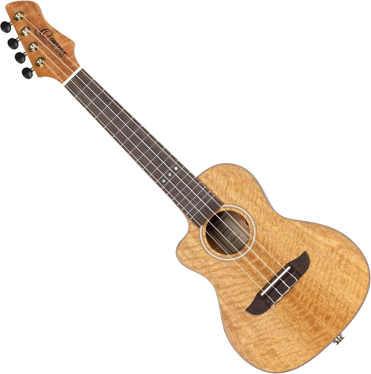 Ortega Guitars Ukulélé Concert Gaucher – Électro-Acoustique – Série Horizon – Housse Incluse – Manguier, Naturel (RUMG-CE-L)