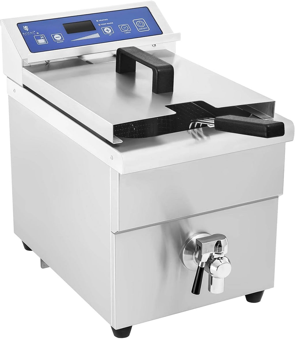 Royal Catering Friteuse à Induction 10L, 3.500W, 60-200C, avec Vanne de Vidange et Minuterie Electrique Professionnelle Horeca
