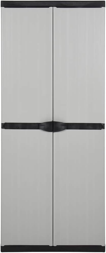 Makastle Armoire de Rangement D'extérieur avec 2 Portes et 3 Étagères, Casiers Multifonctionnels pour Jardin, Balcon, Terrasse, 68x40x168cm Gris PP