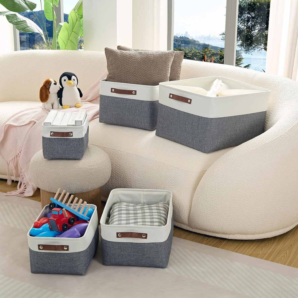 MANGATA Boîte de Rangement en Tissu Tissé, Panier Pliable en Toile Pour Vêtements, Jouets et Étagères, Gris Froid (Jumbo, Lot de 1)