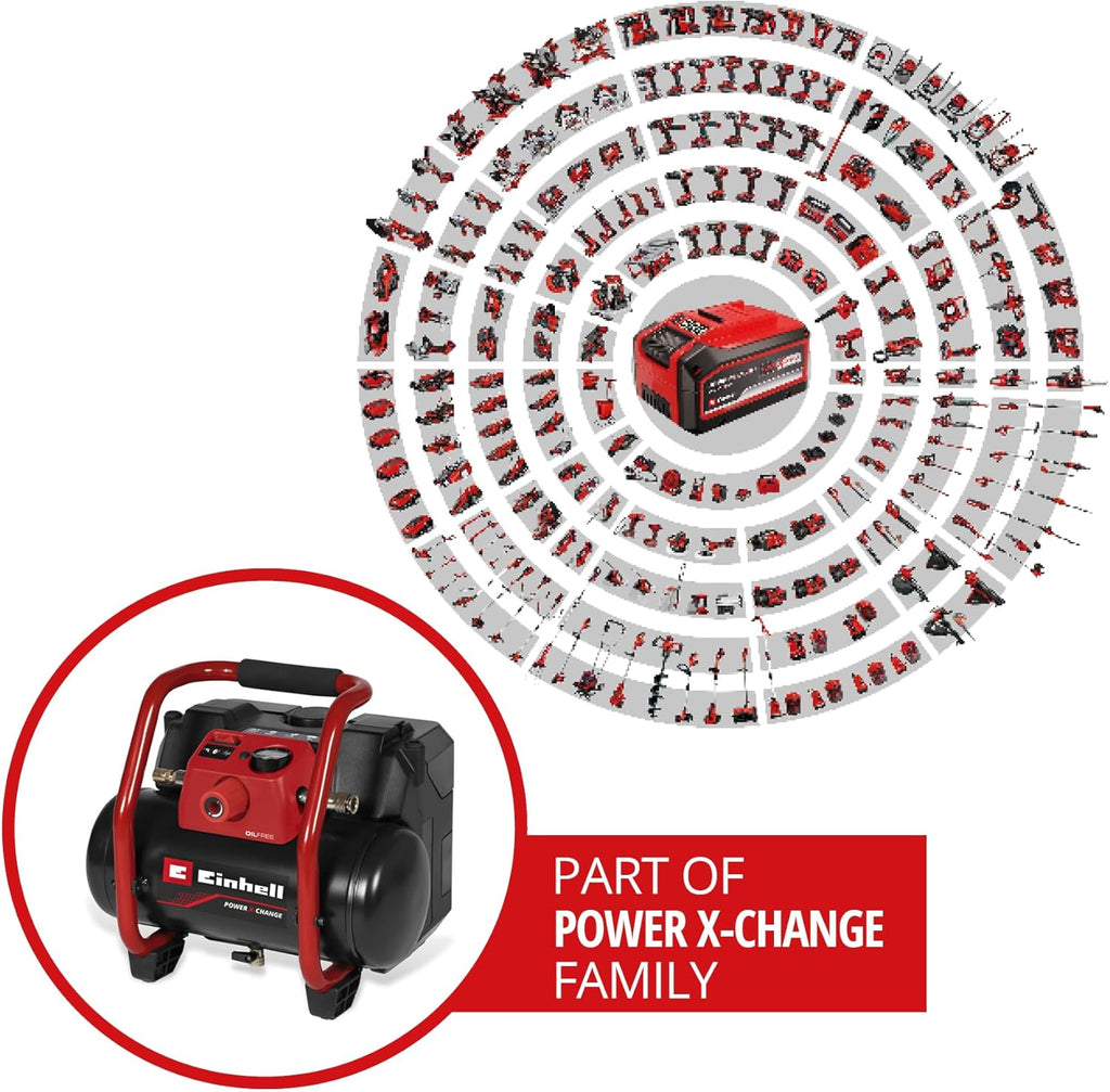 Einhell Compresseur sans fil TE-AC 36/150 Li OF-Solo Power X-Change (36 V, 8 bar max, cuve de 6 L, capacité de pompage de 150 L/minute) Livré sans batterie ni chargeur