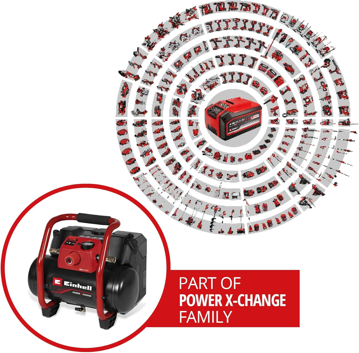 Einhell Compresseur sans fil TE-AC 36/150 Li OF-Solo Power X-Change (36 V, 8 bar max, cuve de 6 L, capacité de pompage de 150 L/minute) Livré sans batterie ni chargeur