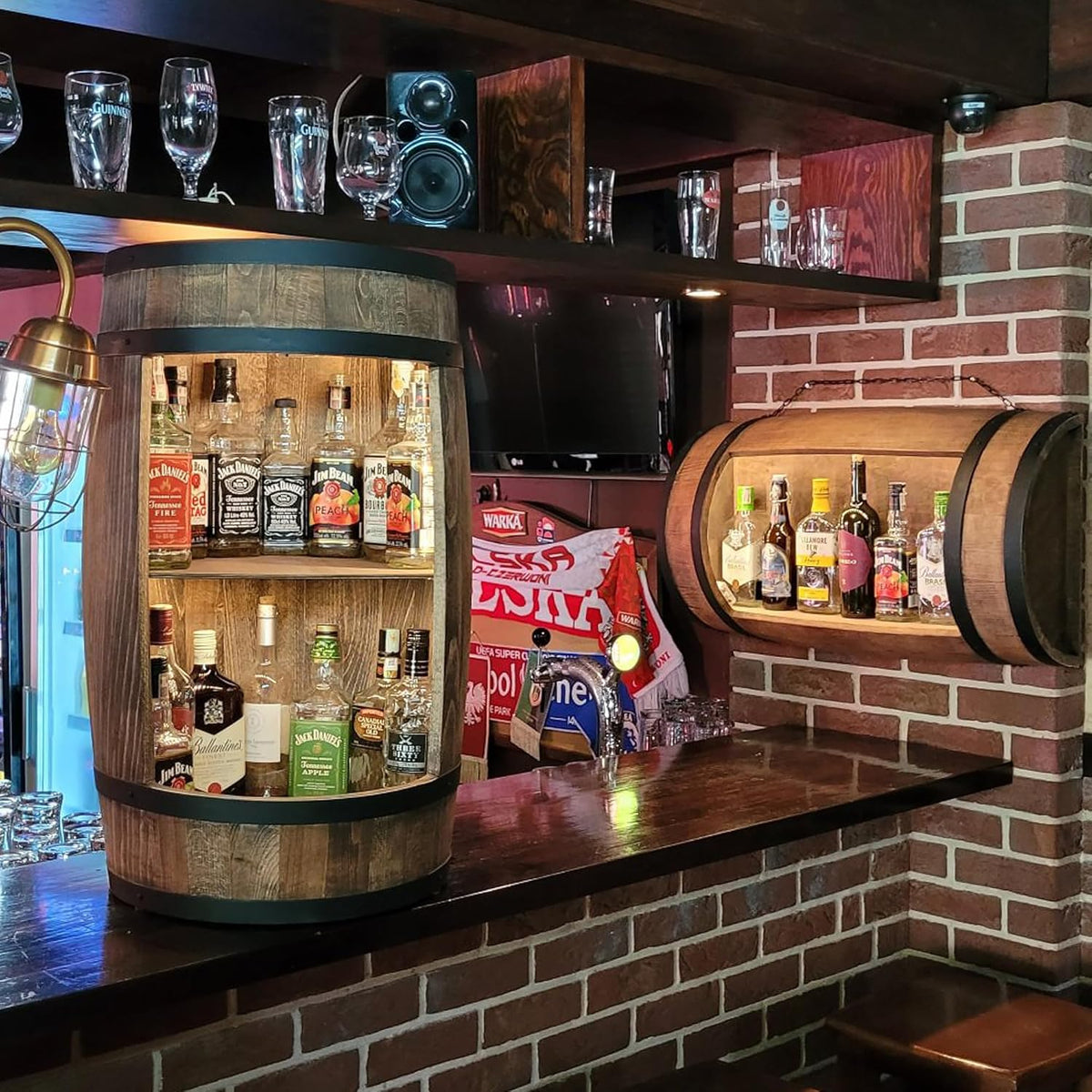 weeco armoire de bar LED. Avec gravure d'anniversaire comme cadeau. Casier à vin, armoire à vin XL. Baril vintage décoration salon. Minibar gin whisky bière. Table de bar tonneau de vin. Plateau en