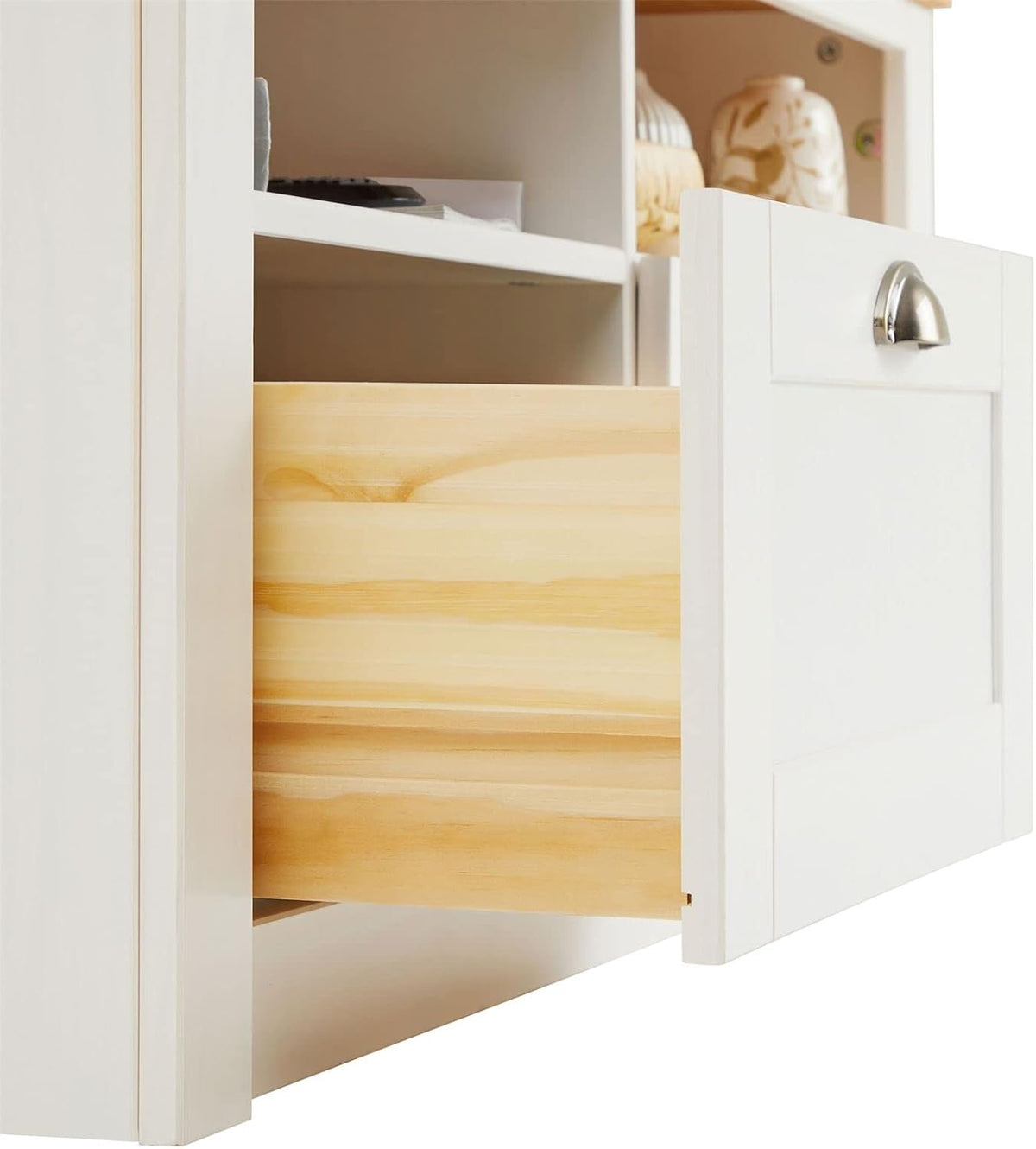 IDIMEX Meuble TV Bolton 2 tiroirs et 2 niches de Rangement, Meuble télé Design Campagne en pin Massif Blanc et Brun, dim 110x50x40 cm