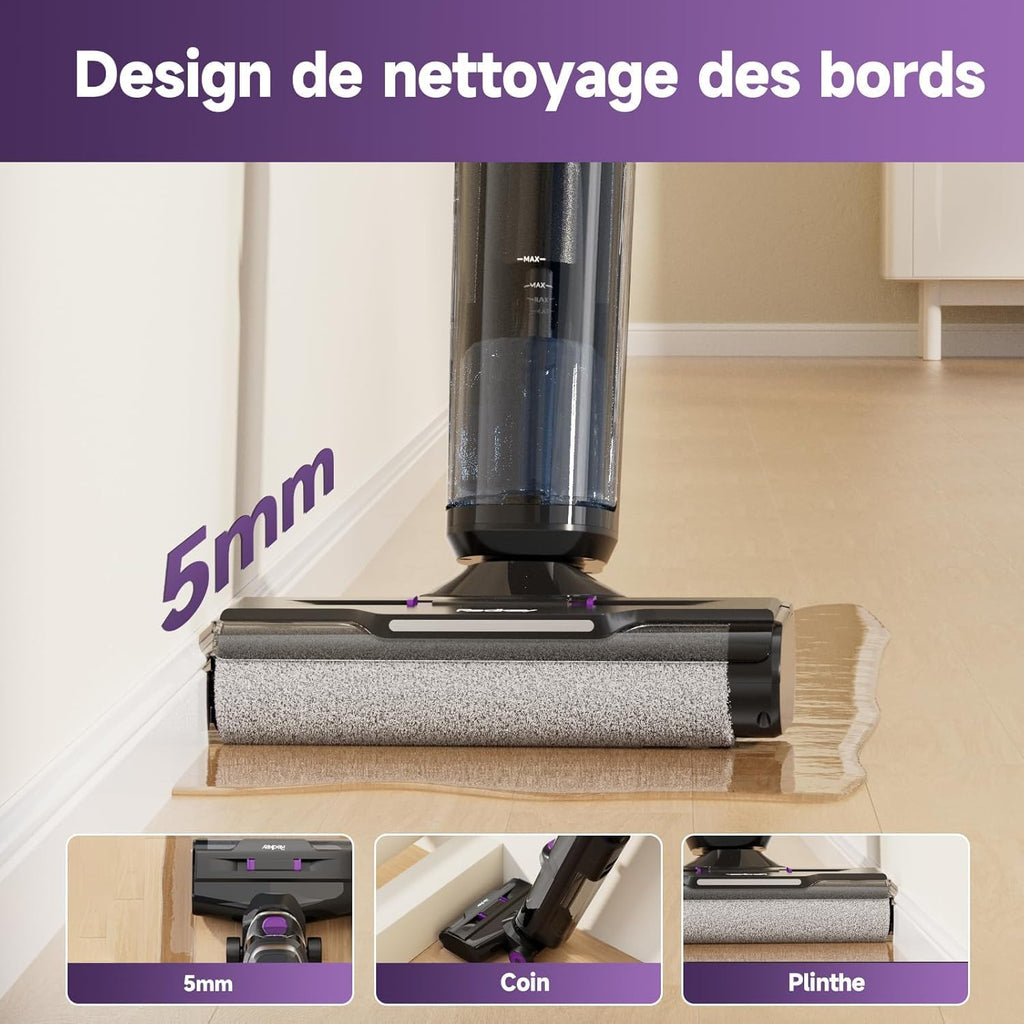 Redkey W15 Aspirateur Balai Laveur sans Fil, 20.000 Pa Balai aspirateur Laveur 3 en 1, Aspiration Puissant Eau et Poussière, 5mm Simple Lamination, Longue Autonomie, LED écran Digital, Auto-Nettoyage