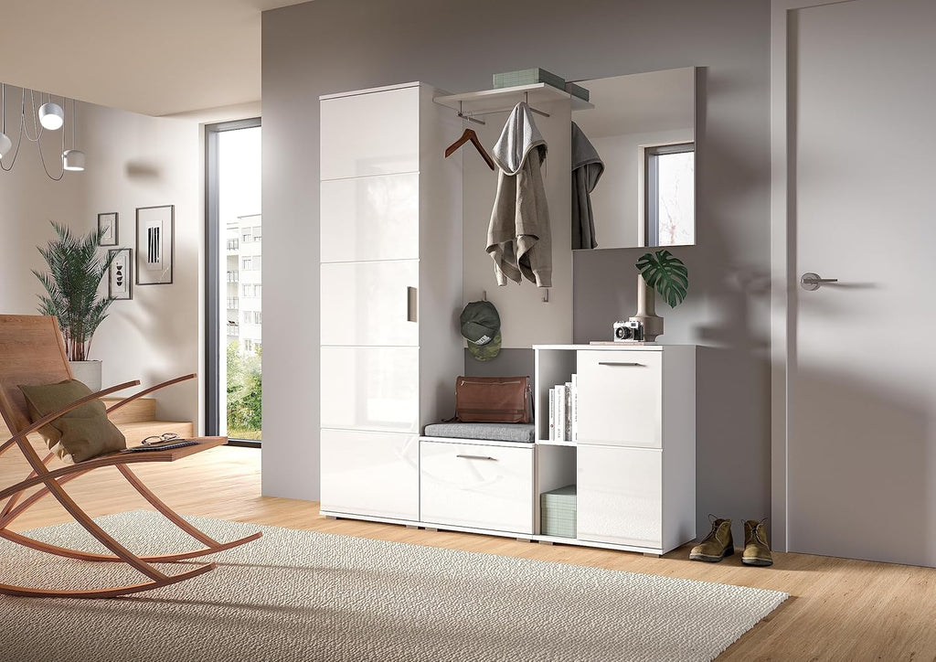 xonox.home X98A9G09 Combinaison vestiaire 55 x 191 x 37 cm en Blanc Imitation et Blanc Brillant