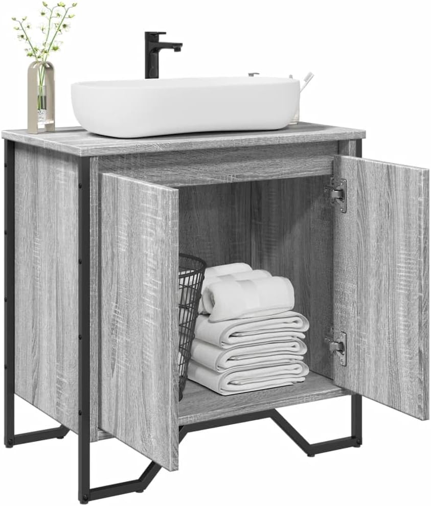 LLEZKBR Ensemble de meubles de salle de bain - Meuble d'évier de salle de bain - Gris Sonoma - 60 x 35 x 60 cm - Bois d'ingénierie