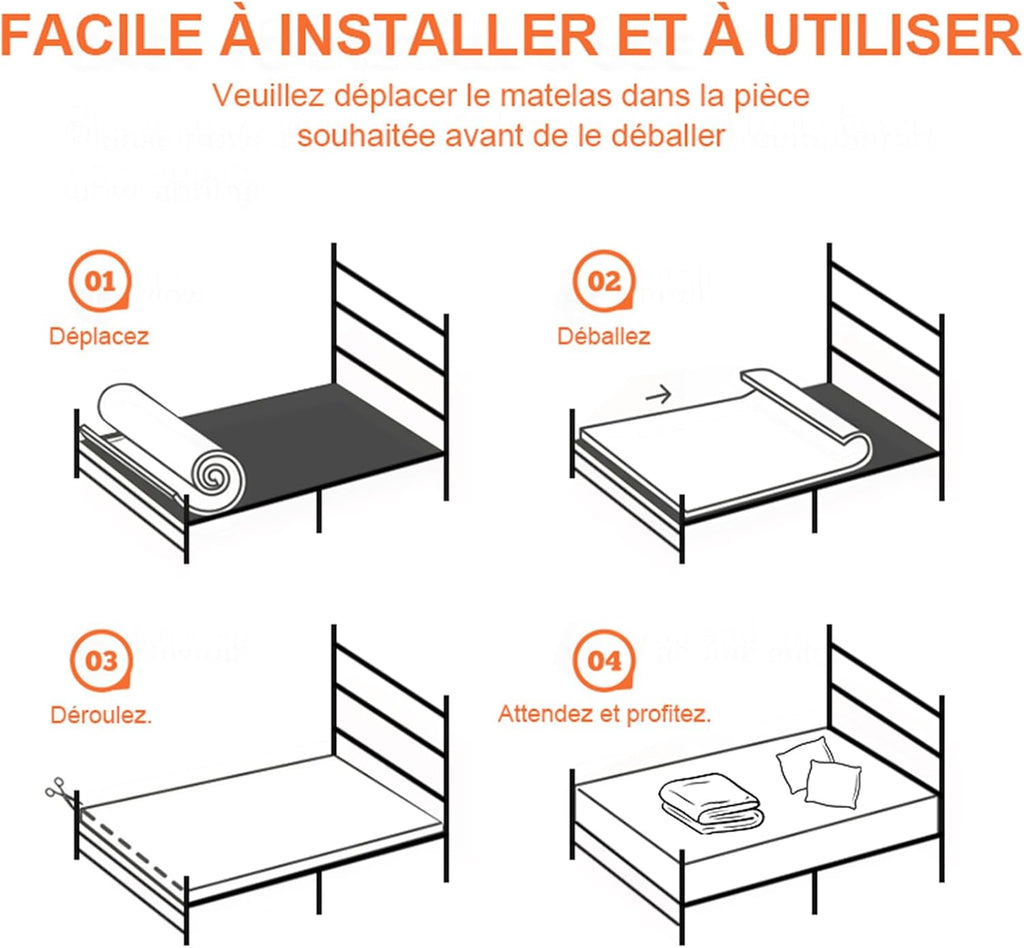 CEYIRO Ensemble Matelas 160x200 et Lit 160x200cm et Couette 220x240 et 2Oreillers60x60cm (Pack Matelas 160x200+Lit Métal avec Tête)