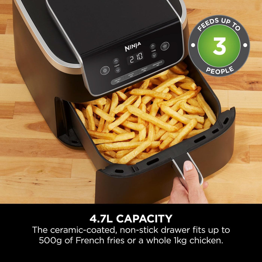 Ninja PRO 4.7L Friteuse à air 4 en 1, tiroir simple, friture à l'air, cuisson rôtie, chauffage, séchage, composants antiadhésifs lavables au lave-vaisselle, noir, AF140EU