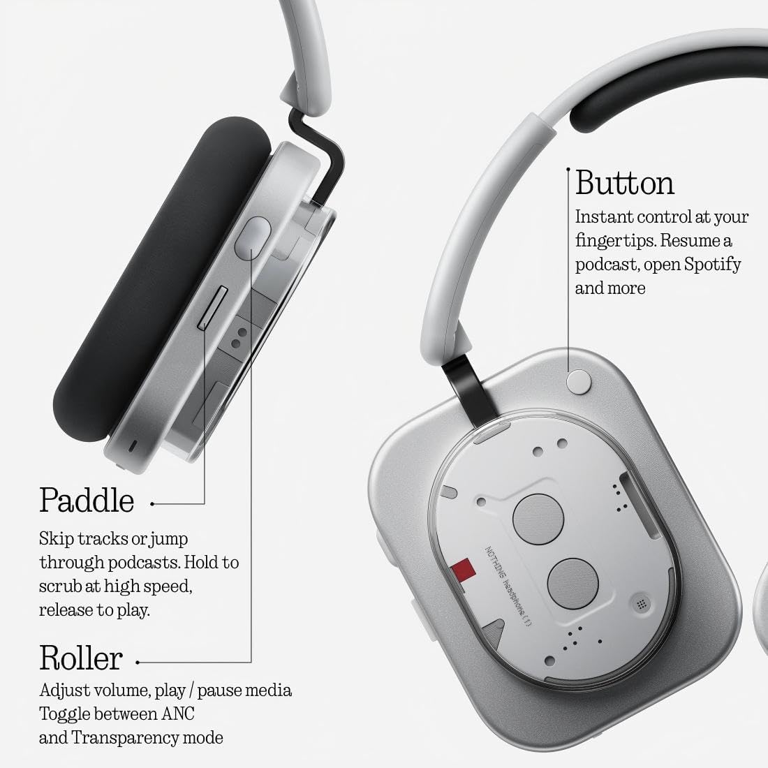 Nothing Headphone (1) Casque Circum-Aural sans Fil avec Réduction Active du Bruit, 80h Autonomie, Hi-Res, Audio Spatial, Résistant à l’Eau – Blanc