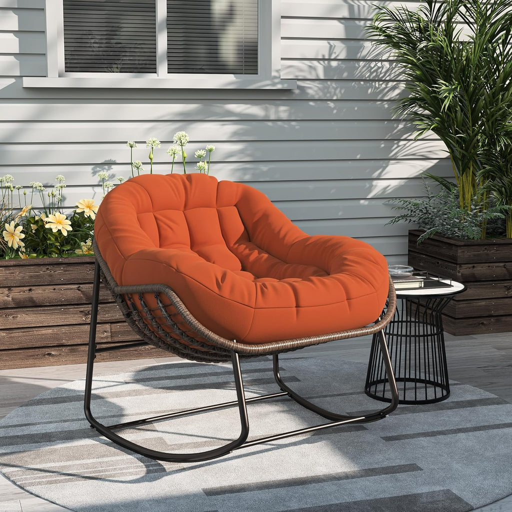 belupai Fauteuil à bascule en forme d'œuf en osier avec rembourré, cadre en métal, pour extérieur et intérieur, jusqu'à 113 kg orange