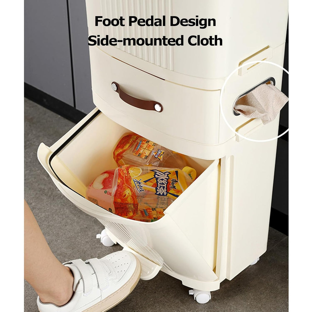 Poubelles de recyclage pour cuisine Double bac avec pédale, poubelle de 36 L pour séparation des déchets secs et humides avec seau intérieur, couvercle, système de tri vertical des déchets yellow 45L