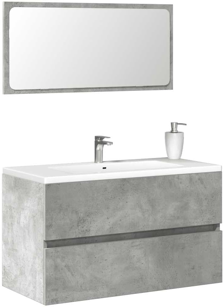 BOWEKAM Meubles, ensembles de meubles, ensembles de meubles de salle de bain, armoire de salle de bain avec miroir, béton gris, bois d'ingénierie