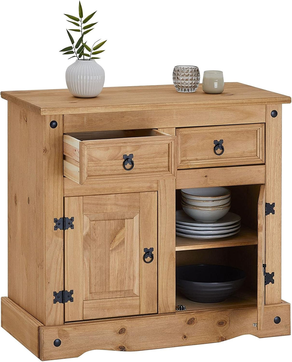 IDIMEX Buffet Salsa Commode bahut vaisselier en Bois Style Mexicain avec 2 Portes battantes et 2 tiroirs, en pin Massif Finition teintée/cirée