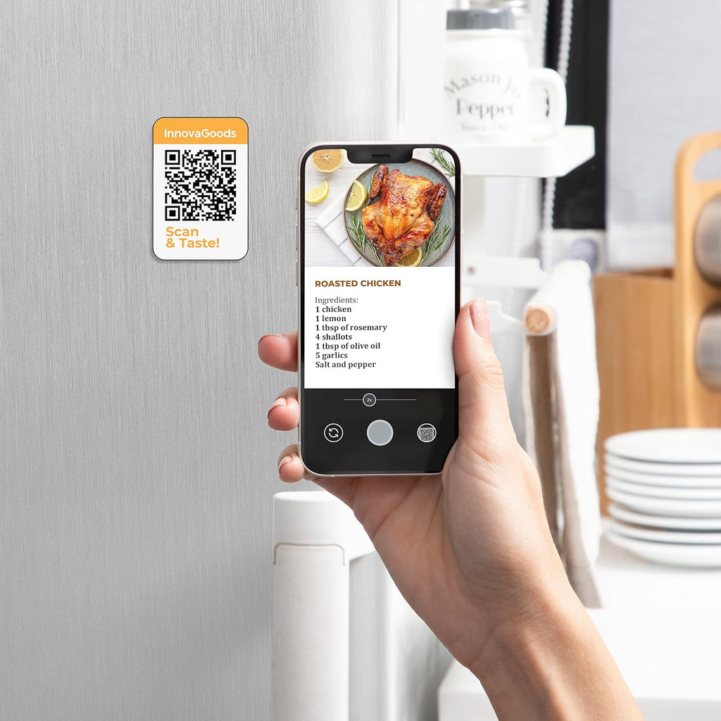 InnovaGoods Air fryer 12L, friteuse sans huile 1800W avec +100 recettes en FR. Friteuse à air avec 8 accessoires, 10 programmes, écran tactile, four à air chaud avec fenêtre et lumière intérieure.