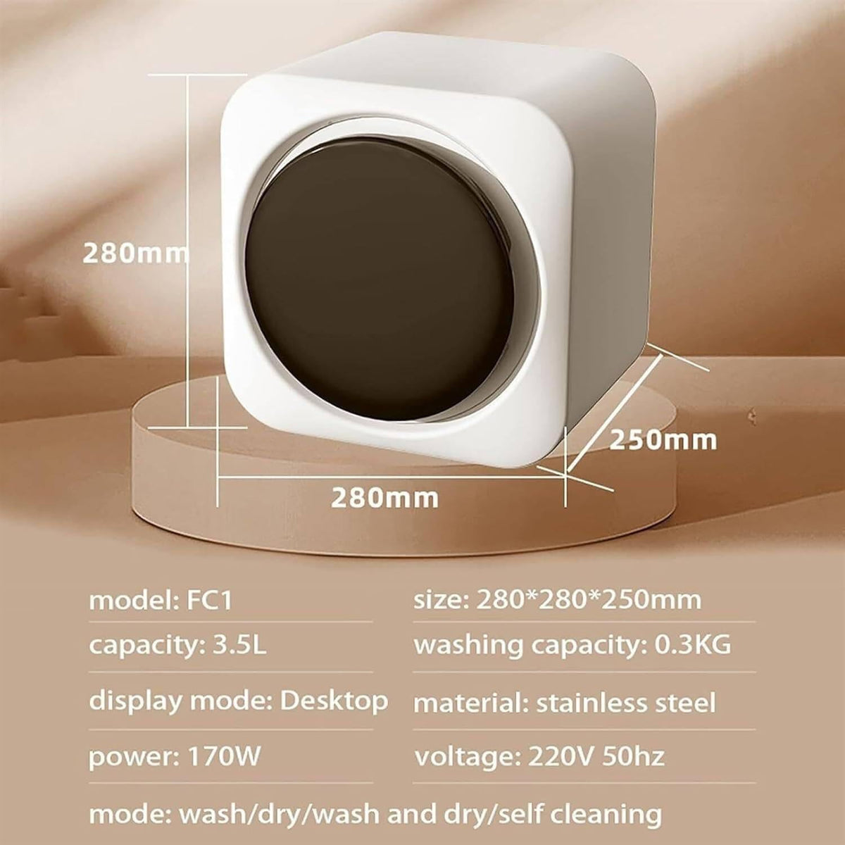 GEJLELDS Mini Machine À Laver Et Sèche-Linge De 3,5 L, Machine À Laver Compacte Et Essoreuse avec Baril Intérieur en Acier Inoxydable, pour Appartement, Maison, Dortoir Mural