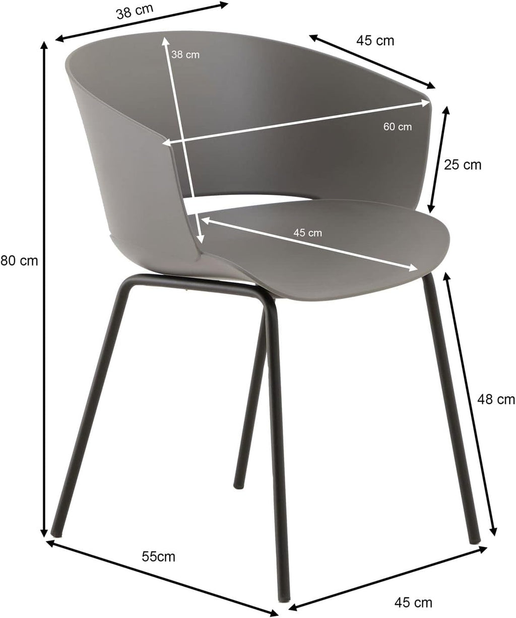 IDIMEX Lot de 4 chaises de Jardin NIVEL Fauteuil d'extérieur en Plastique Gris résistant aux UV et Pieds en métal Noir