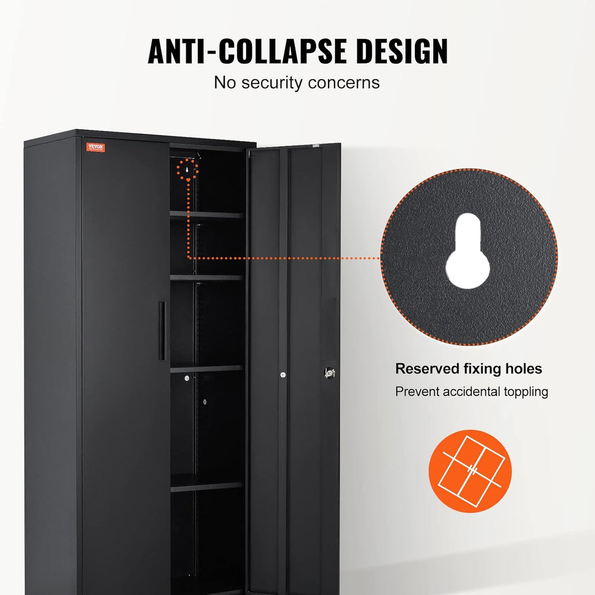 VEVOR Armoire de rangement en métal, armoire de rangement verrouillable en acier avec 2 portes magnétiques et 4 étagères réglables, armoire en métal de 180,7 cm, capacité de 90,7 kg par étagère avec 3