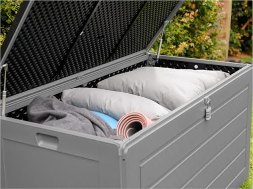 Olsen & Smith Abri de jardin en plastique de grande capacité – Résistant aux intempéries et assis avec coffre effet bois (680 L, anthracite)