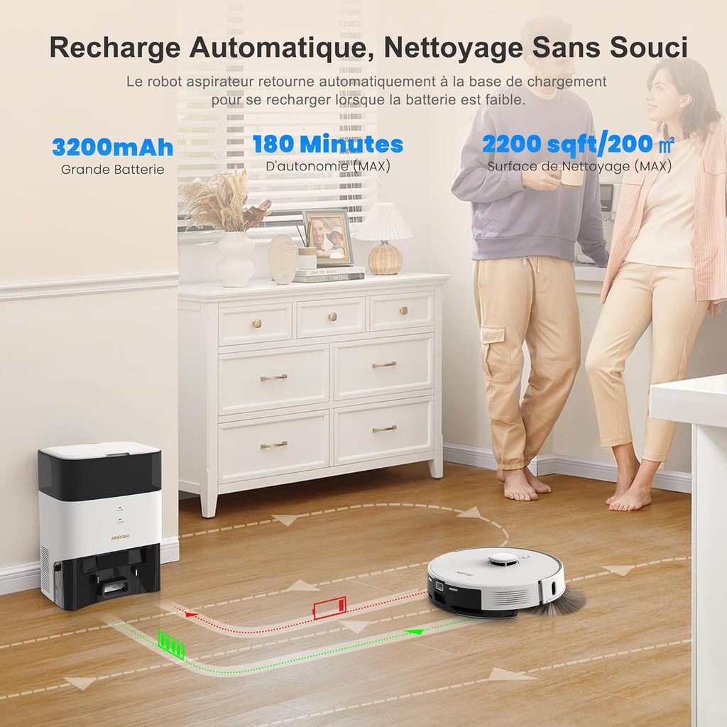 AIRROBO Robot Aspirateur Laveur avec Station, Navigation LiDAR avec Nettoyage Personnalisé, 3.5L Automatique Poussièr, Autonomie 180 Minutes, évitement d'obstacles, WiFi/App Contrôle