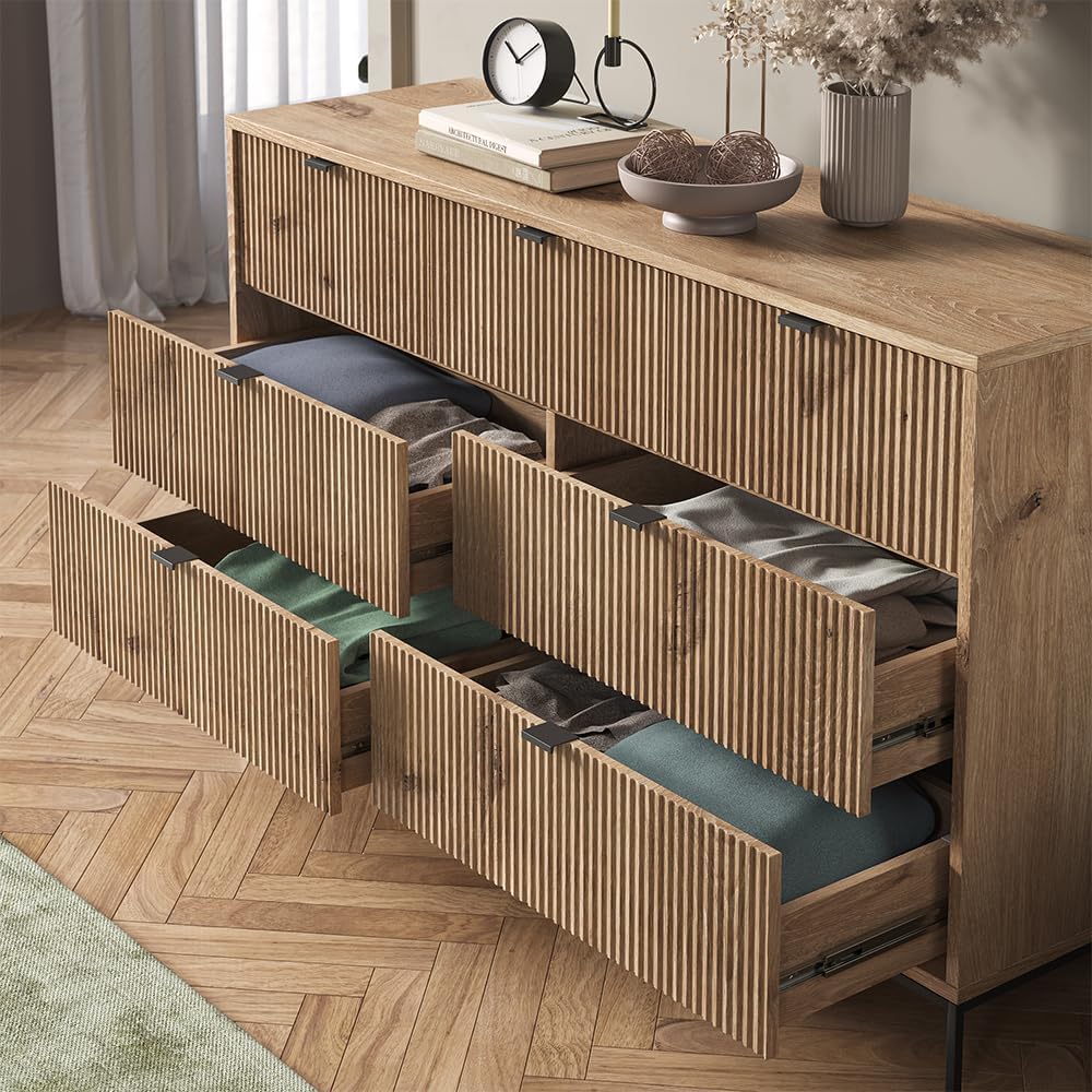 Vicco Commode avec tiroirs Eliza, Chêne Viking, 140 x 81 cm avec 7 tiroirs