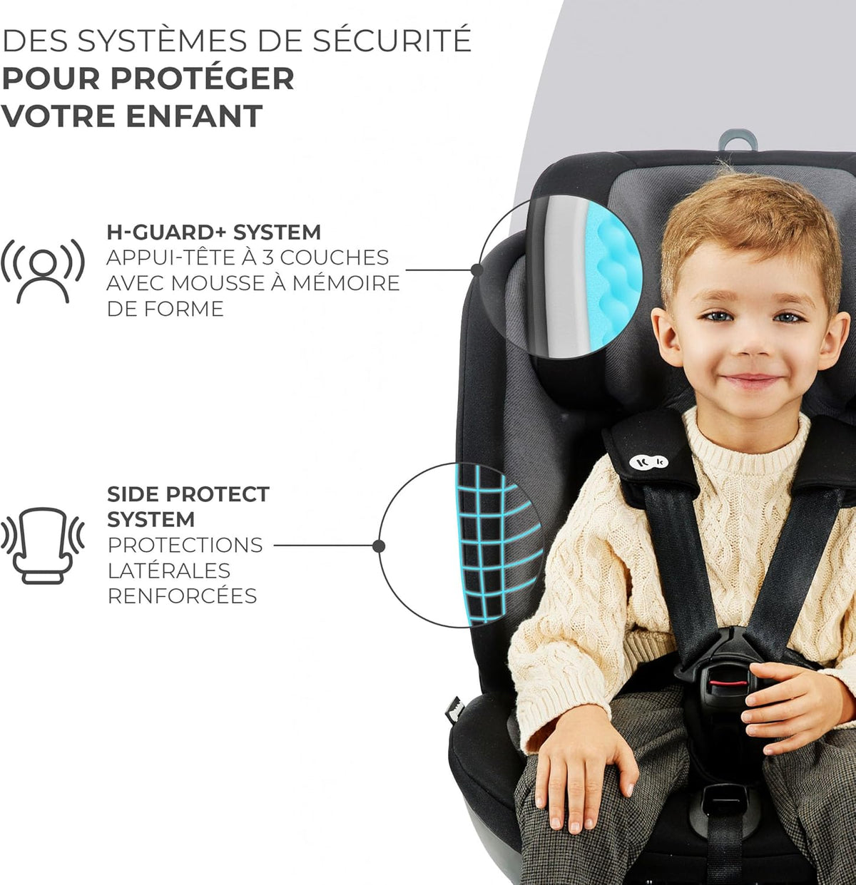 Kinderkraft XPEDITION I-Size 40-150 cm, Siège auto bébé 0 à 36 kg évolutif, Groupe 0/1/2/3, Isofix 360° pivotant, Têtière et largeur d'assise ajustable d'une seule main, Protections latérales, Noir