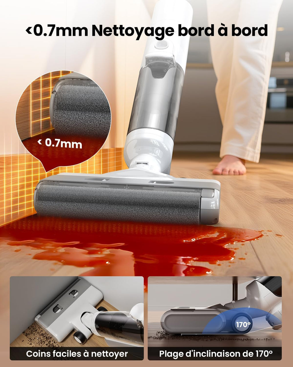 Proscenic F10 Ultra Aspirateur Laveur sans Fil, Nettoyeur de Sol, 60 Mins Aspirateur Balai sans Fil Humide et Sec, Léger Aspirateur Eau et Poussière,1.3L,Autonettoyant,Nettoyage dans Les Angles,Bords