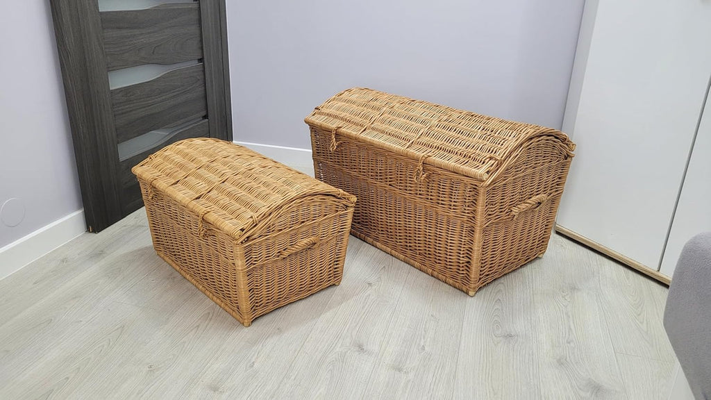 Panier en osier de 60 cm et 80 cm, en forme de pirate, coffre en osier, rangement pour couvertures, livres, jouets ou autres objets