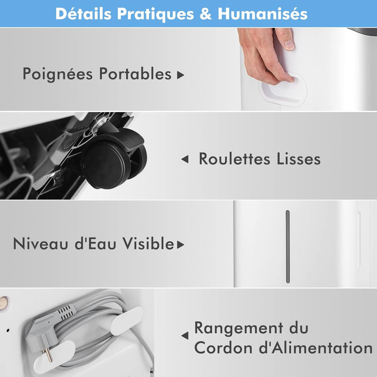 COSTWAY Déshumidificateur Portable 50L/Jour avec Réservoir 5L pour Pièces jusqu'à 100m², 2 Vitesses de Ventilation Minuterie 24H 4 Modes Contrôle WiFi, pour Maison et Bureau