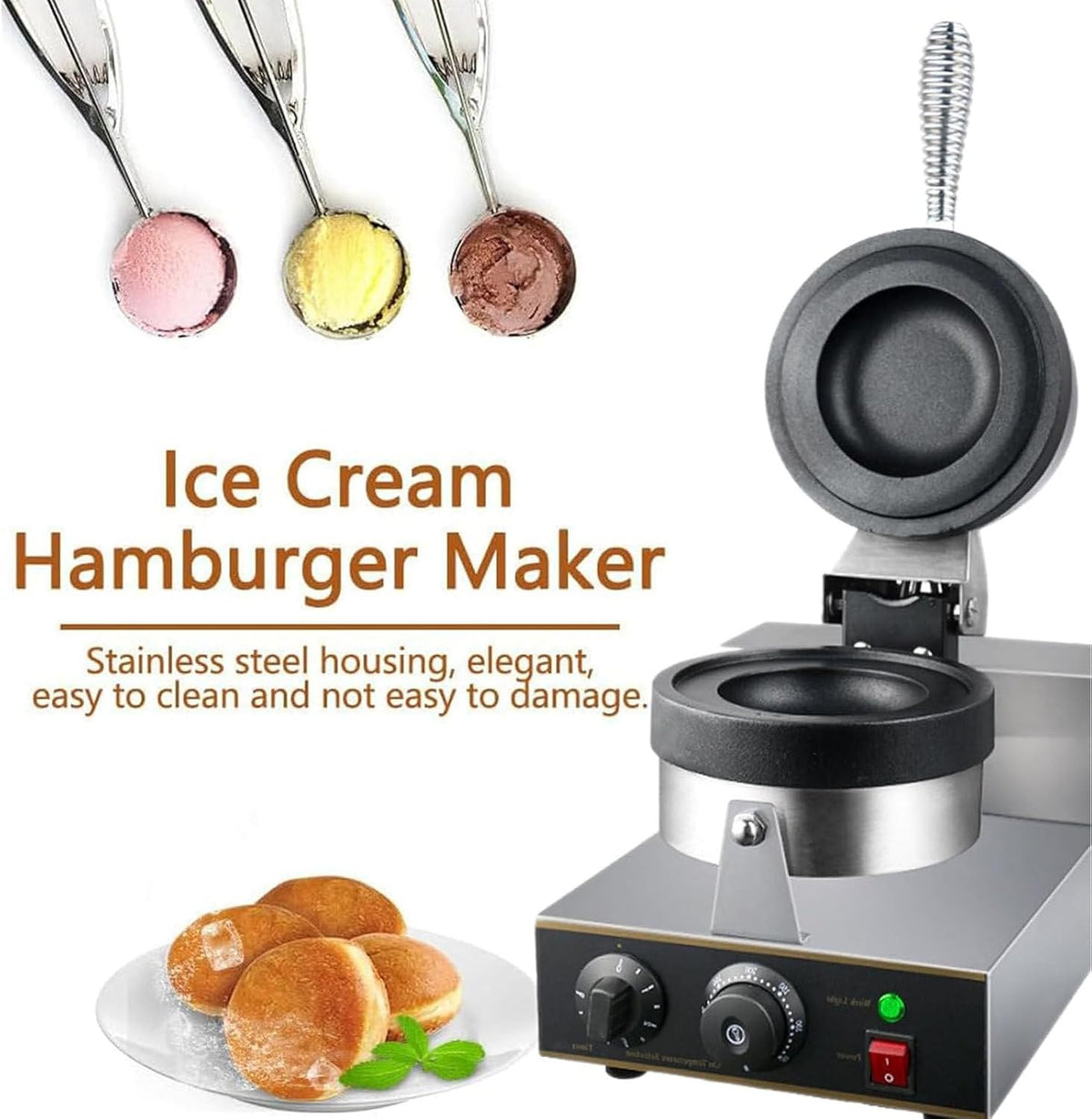 Machine à Gaufres à Hamburger, Presse à Panini électrique Antiadhésive, Gaufrier Commercial Rotatif, Chauffage Double Face, Rotation à 180° Température Réglable De 50 à 300 ℃, Minuterie De 5 Minutes,B