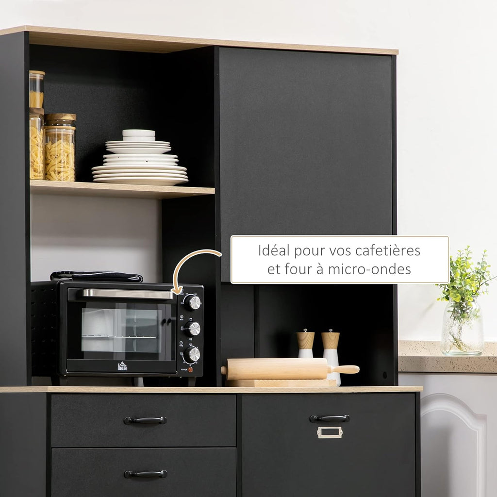 HOMCOM Buffet de Cuisine Armoire de Cuisine Buffet de Salle à Manger 3 niches Ouverts 3 placards avec Porte et 1 tiroir 119 x 41 x 180 cm Noir